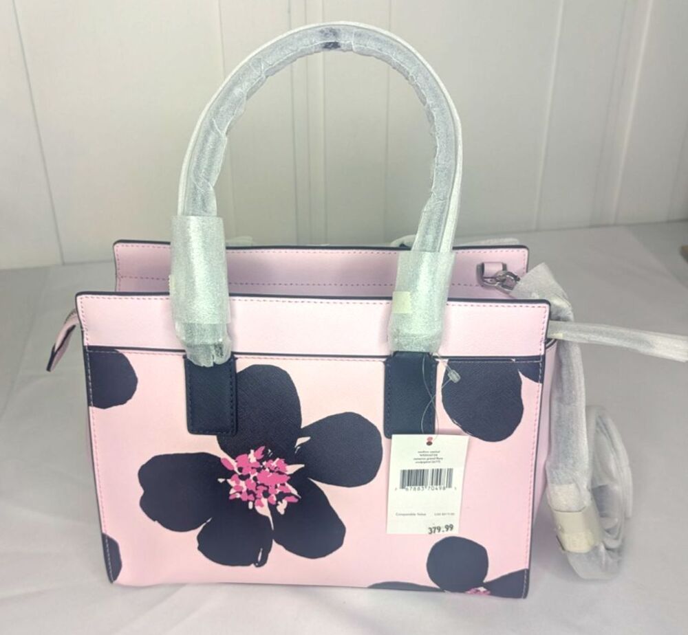 Kate Spade Cameron Grand Flora Pink Blue Flower Medium Satchel Purse NWT - Picture 9 of 10